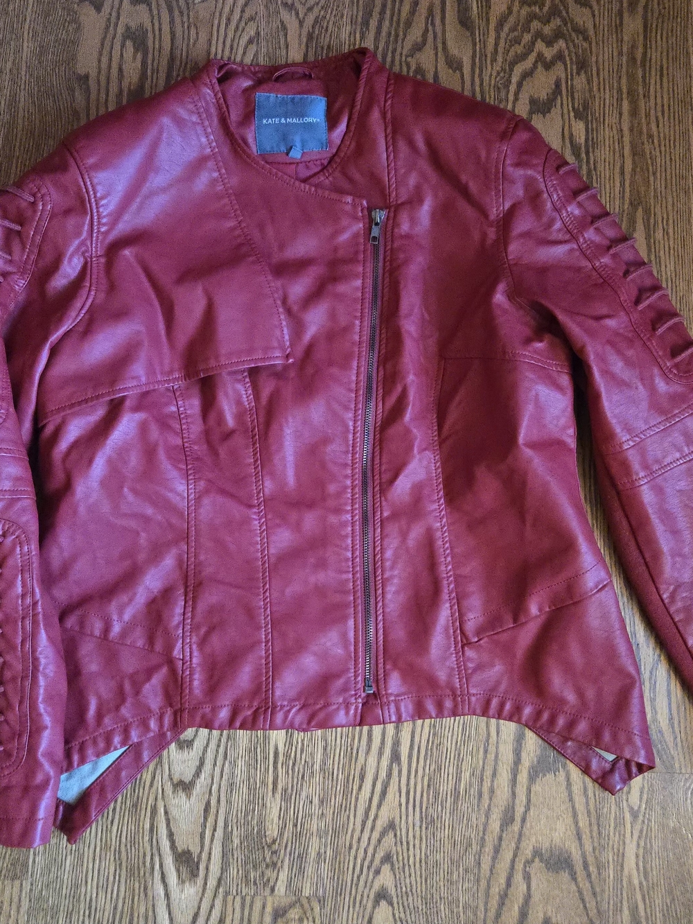 Kate & Mallory Women's Red Faux Leather Moto Jacket